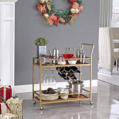 FirsTime & Co. Francesca Bar Cart, 32"H x 15"W x 12.25"D, Gold | Amazon (US)