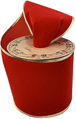 Gold Edge Red Velvet Ribbon - 4" x 10 Yards, Wired Edges, Christmas, Holiday Decor, Garland, Gift... | Amazon (US)