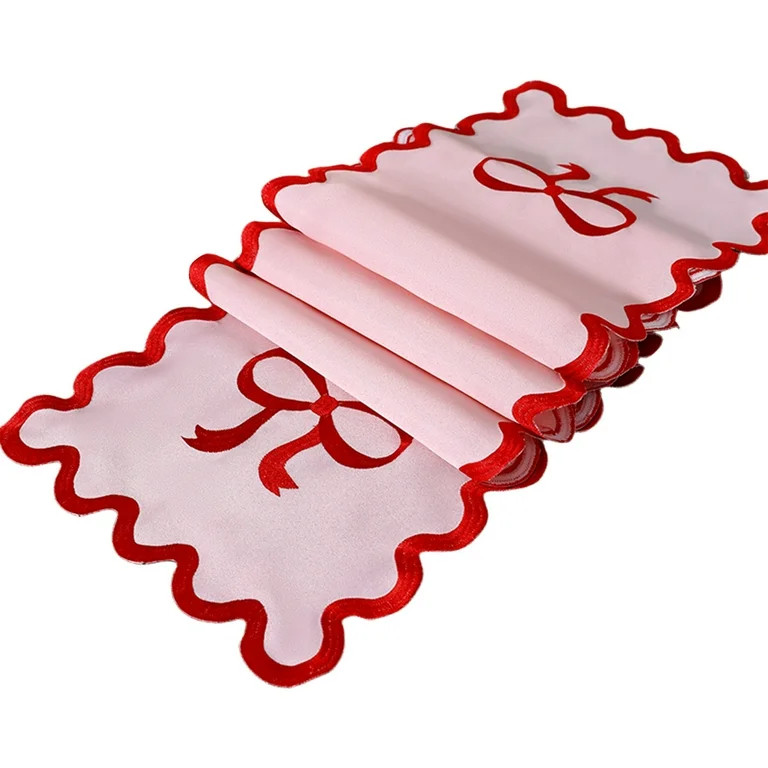 Red Bow Table Runner Christmas Decorations 69 Inches Cute Bow Heart Scalloped Table Runner Coquet... | Walmart (US)