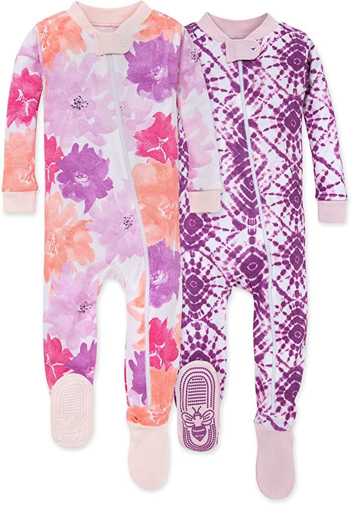 Burt's Bees Baby Baby Girls' Sleeper Pajamas, Zip Front Non-slip Footed Sleeper Pjs, 100% Organic... | Amazon (US)