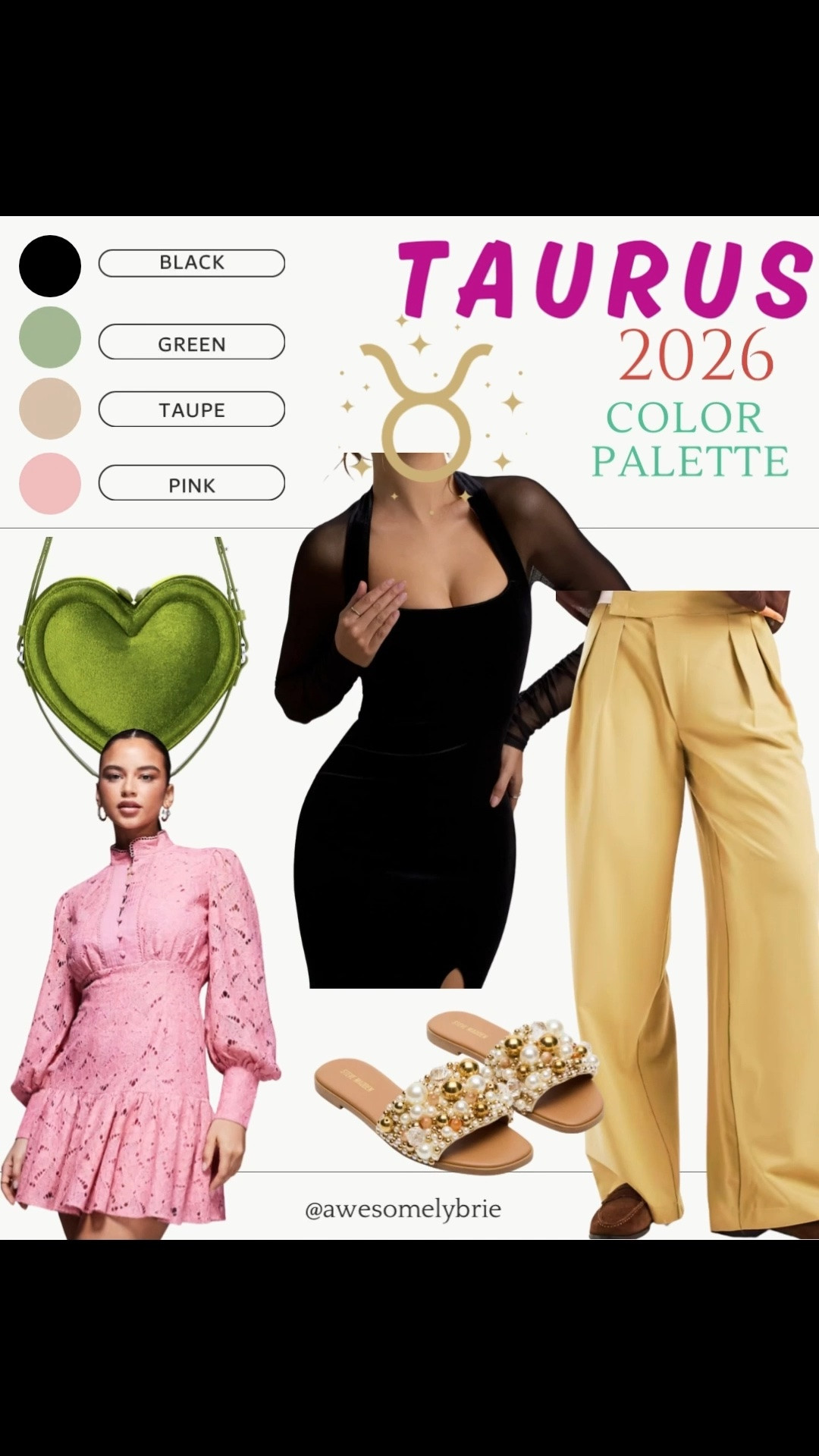 TAURUS ♉️ YOUR LUCKY COLOR PALETTE HAS ARRIVED!

Perfect time to add more pink, green, taupe and even black to your style!

@ALIGNE 
@ASOS 
@LoveShackFancy 

#taurus #summeroutfit #datenight #casualwear #vacationoutfit

#LTKootd #LTKMidsize #LTKSeasonal