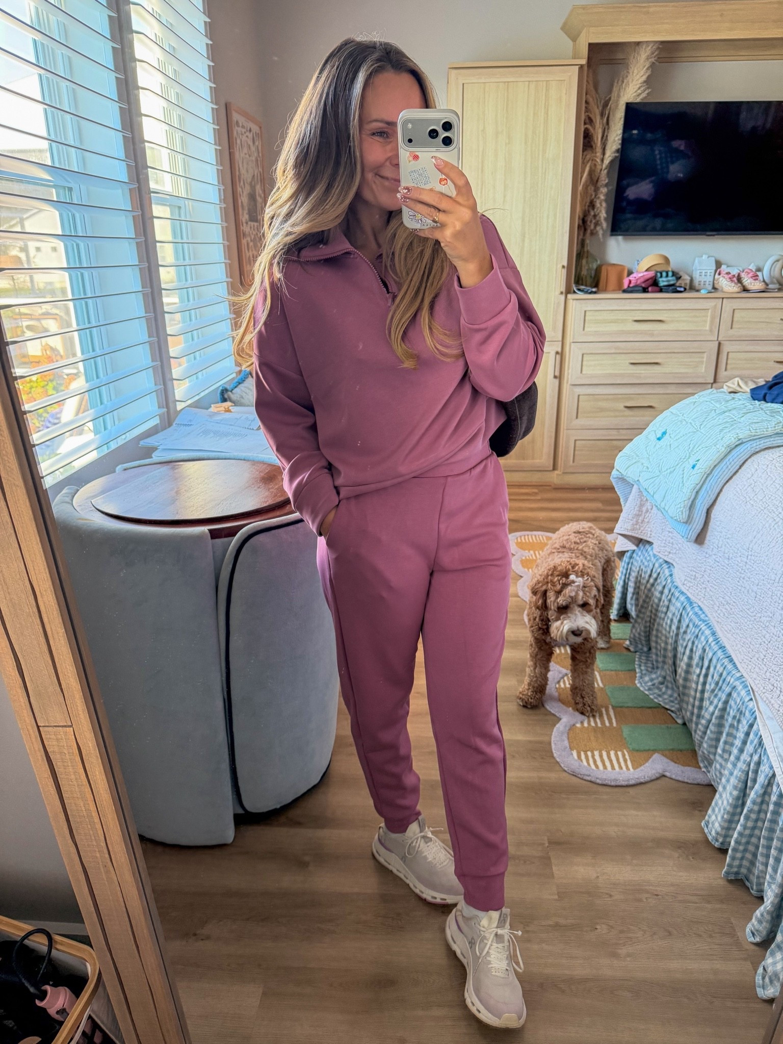 the set I live in on bloat days 💜 soft, stretchy waistband, and it still looks put together. throw the striped polo on with the half-zip tied over your shoulders and it's an outfit, not pajamas. comfortable but make it cute.
wearing [S] in the set
#LTKpetite #LTKover40 #LTKstyletip #LTKfindsunder50