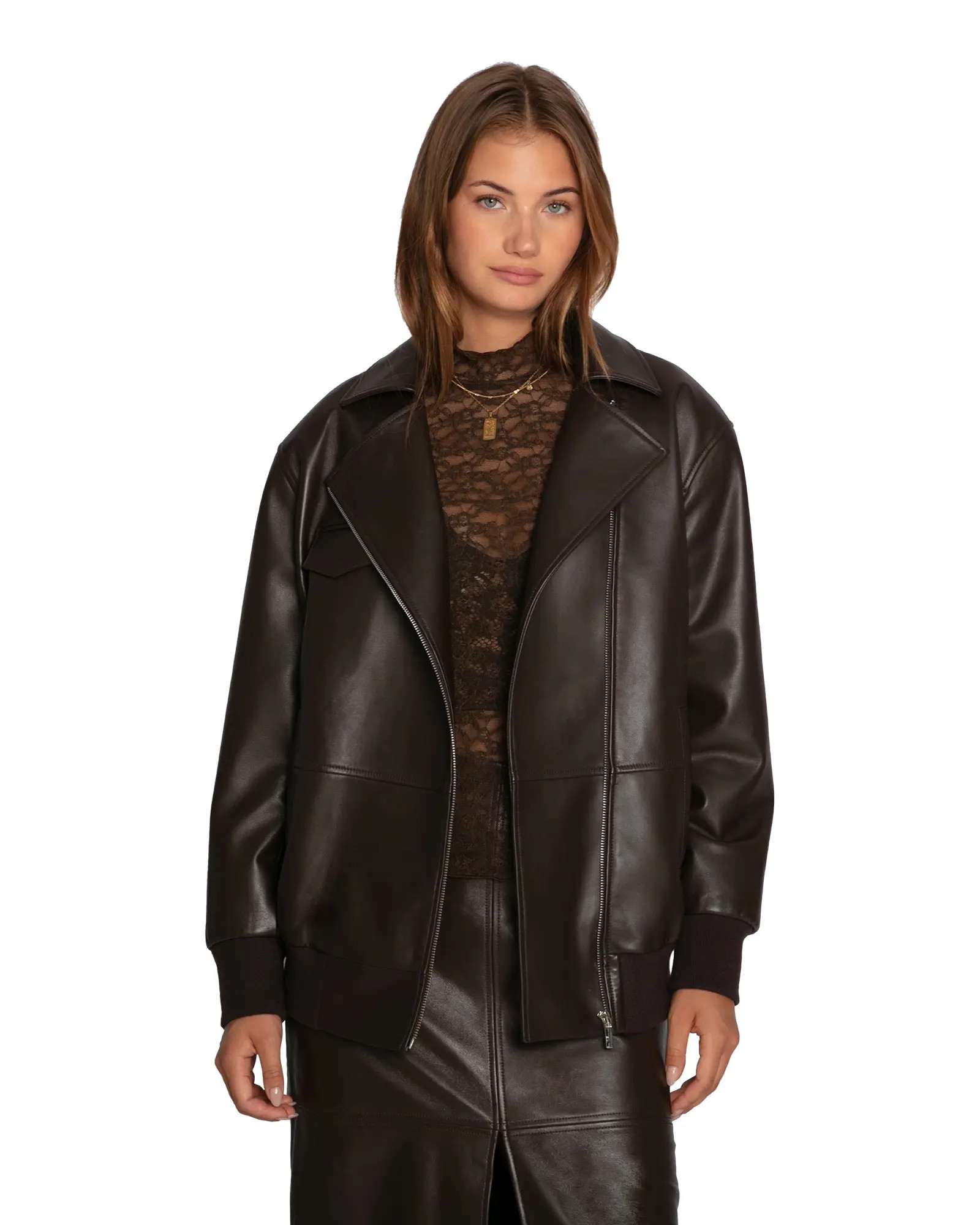 Belle & Bloom Desert Moon Leather Bomber Jacket in Dark Brown at Nordstrom, Size Medium | Nordstrom