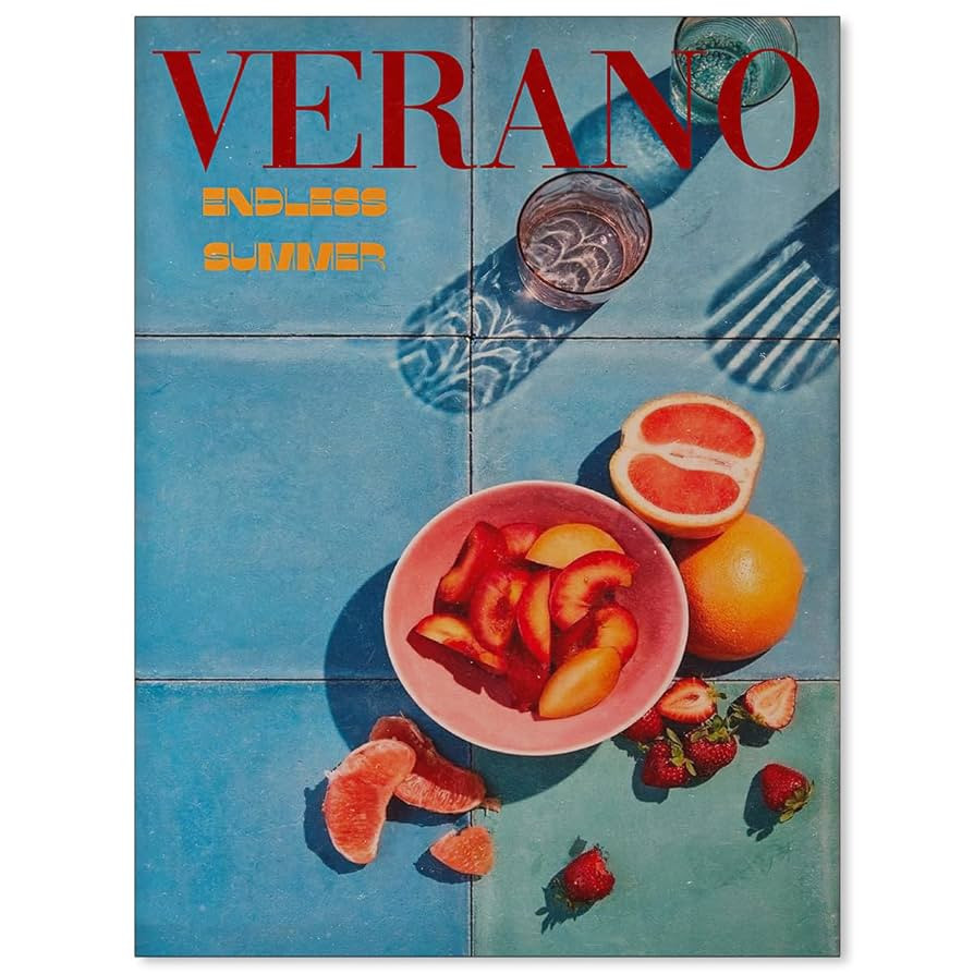 jkahh Minimalist Blue Retro 70s Posters Summer Orange Fruit Wall Art Trendy Travel Food Strawberr... | Amazon (US)