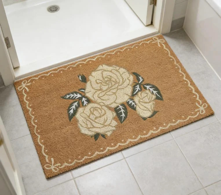Coir Door Mat, Delicate Rose Floral Print Entryway Floor Mats with Non-Slip Backing, Indoor Outdo... | Walmart (US)