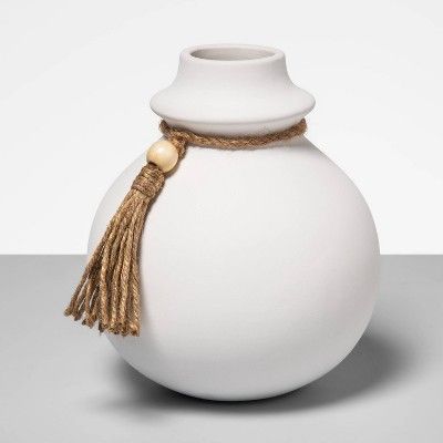 5.91" x 6.69" Ceramic Vase with Tassel White - Opalhouse™ | Target