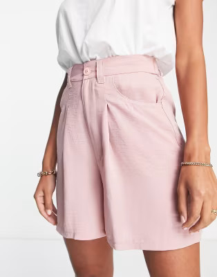 ASOS DESIGN linen mix dad shorts in pink | ASOS (Global)