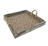 Amazon Brand – Stone & Beam Rustic Farmhouse Wood Serving Tray With Patterned Rattan and Rope Handle | Amazon (US)