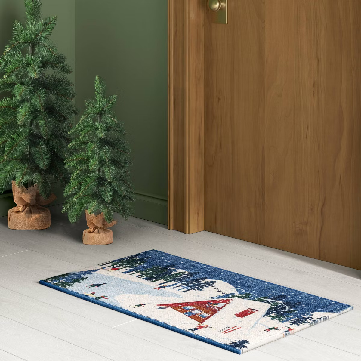 20"x34" Winter Skiing and Skating with Chalet Scatter Rug Blue - Room Essentials™ | Target
