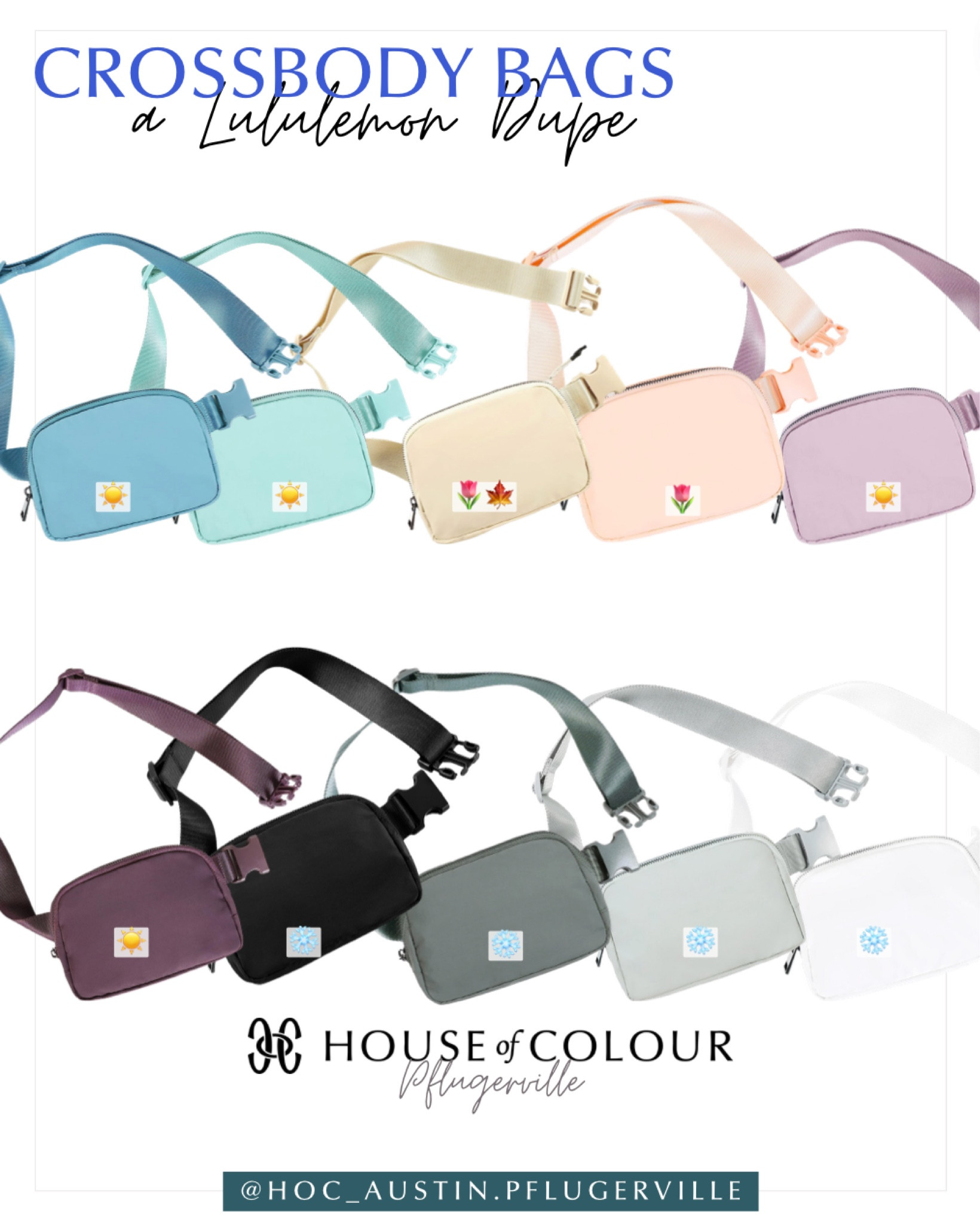An Amazon dupe for the Everywhere Belt Bag by Lululemon - available in tons of colors. This Amazon find ranges from $15-17 compared to the $38-$48 Lululemon original 

House of Colour
Crossbody bag by Lululemon 
Amazon dupe 
#hocsummer
#hocwinter 
#hocautumn
#hocspring 

#LTKitbag #LTKstyletip #LTKunder50