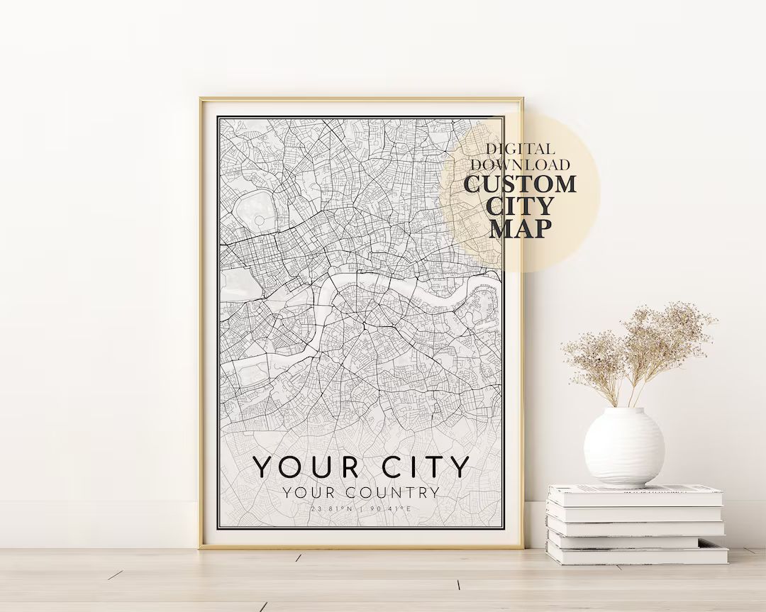 Digital Download Custom City Map, Valentines Day Gift, City Map, Custom Map Print, Custom Map Art... | Etsy (US)