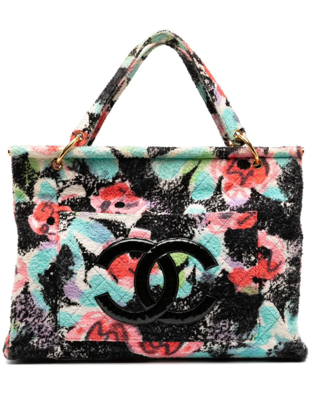 CHANEL Pre-Owned 1997 Graffiti Floral Tropical Beach Pool Resort Tote Bag - Black | Farfetch Global