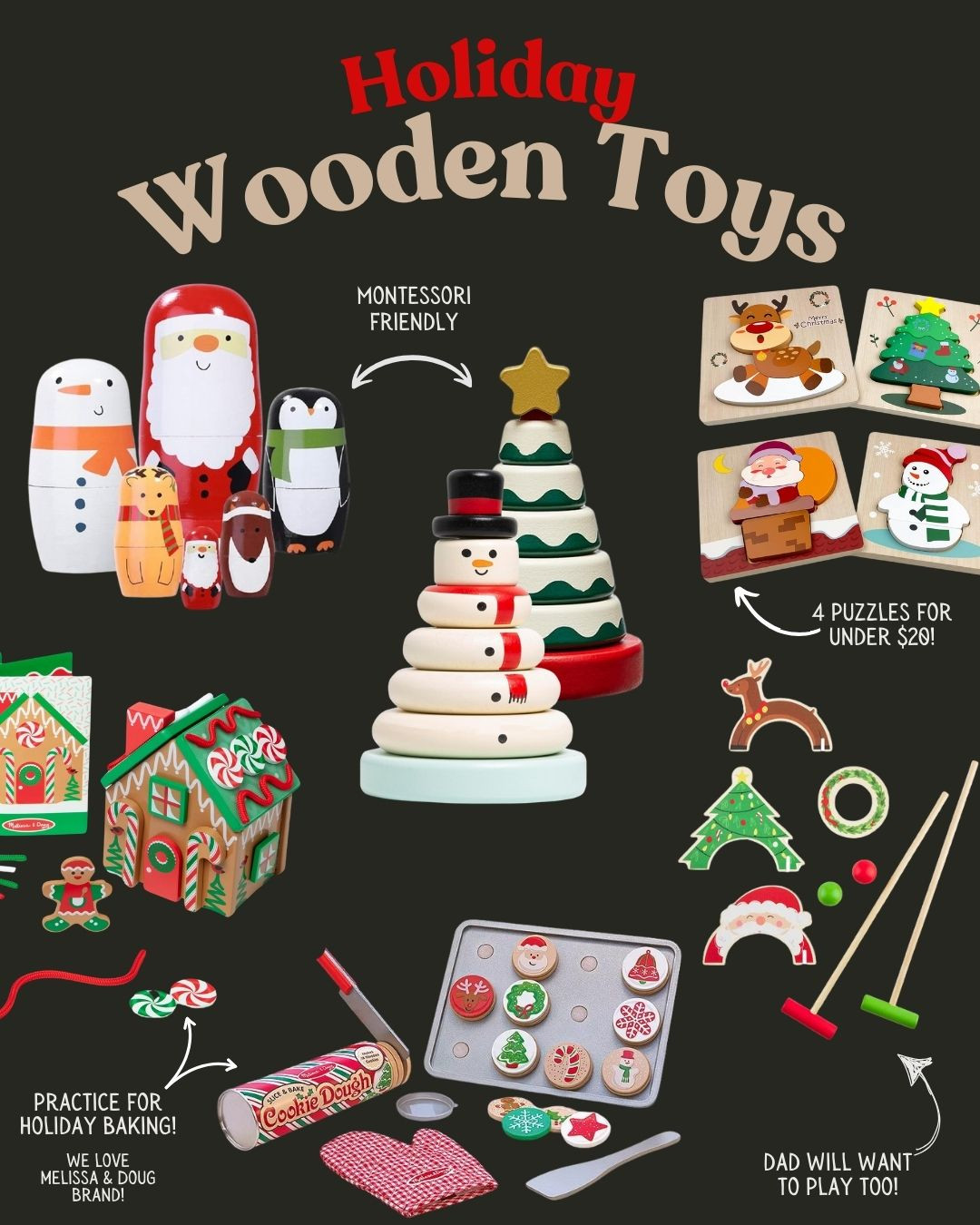 It is a struggle to find high quality holiday themed toys! These wooden toys will last and most are montessori friendly! I love rotating my toddlers toys seasonally and these are perfect for christmas! 

 #LTKHoliday #LTKKids #LTKFamily