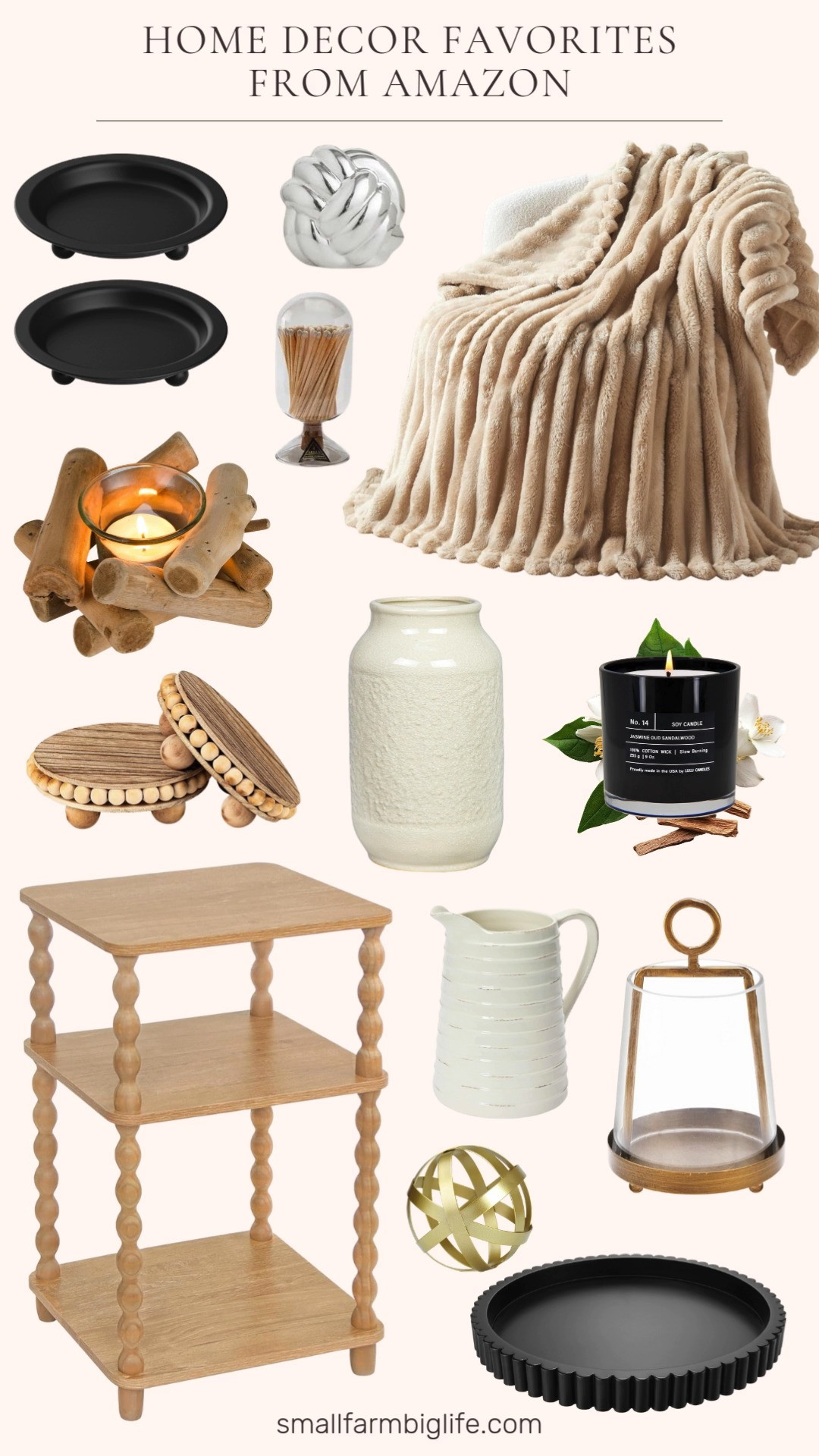 Home decor favorites I think are really pretty 🤍✨
These Amazon home decor finds are perfect for adding cozy, elevated touches to shelves, coffee tables, and countertops. They mix warm wood, soft neutrals, and timeless accents. From statement candle holders to the coziest throw blanket, these pieces make it easy to style a space that feels layered, intentional, and lived in 🕯️❤️ 

 #LTKHome #LTKSaleAlert #LTKFindsUnder50
