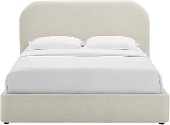 Modway Keynote Modern King Size Bed Frame with Curve Shaped Headboard in Heathered Weave Ivory, W... | Amazon (US)