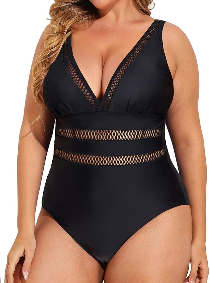 Daci Women Plus Size One Piece Swimsuits Sexy V Neck Tummy Control Bathing Suit Swimwear | Amazon (US)