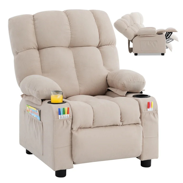 JONPONY Kids Recliner Chair,Push Back Toddler Recliner with Cup Holders & Side Pockets，Adjustab... | Walmart (US)