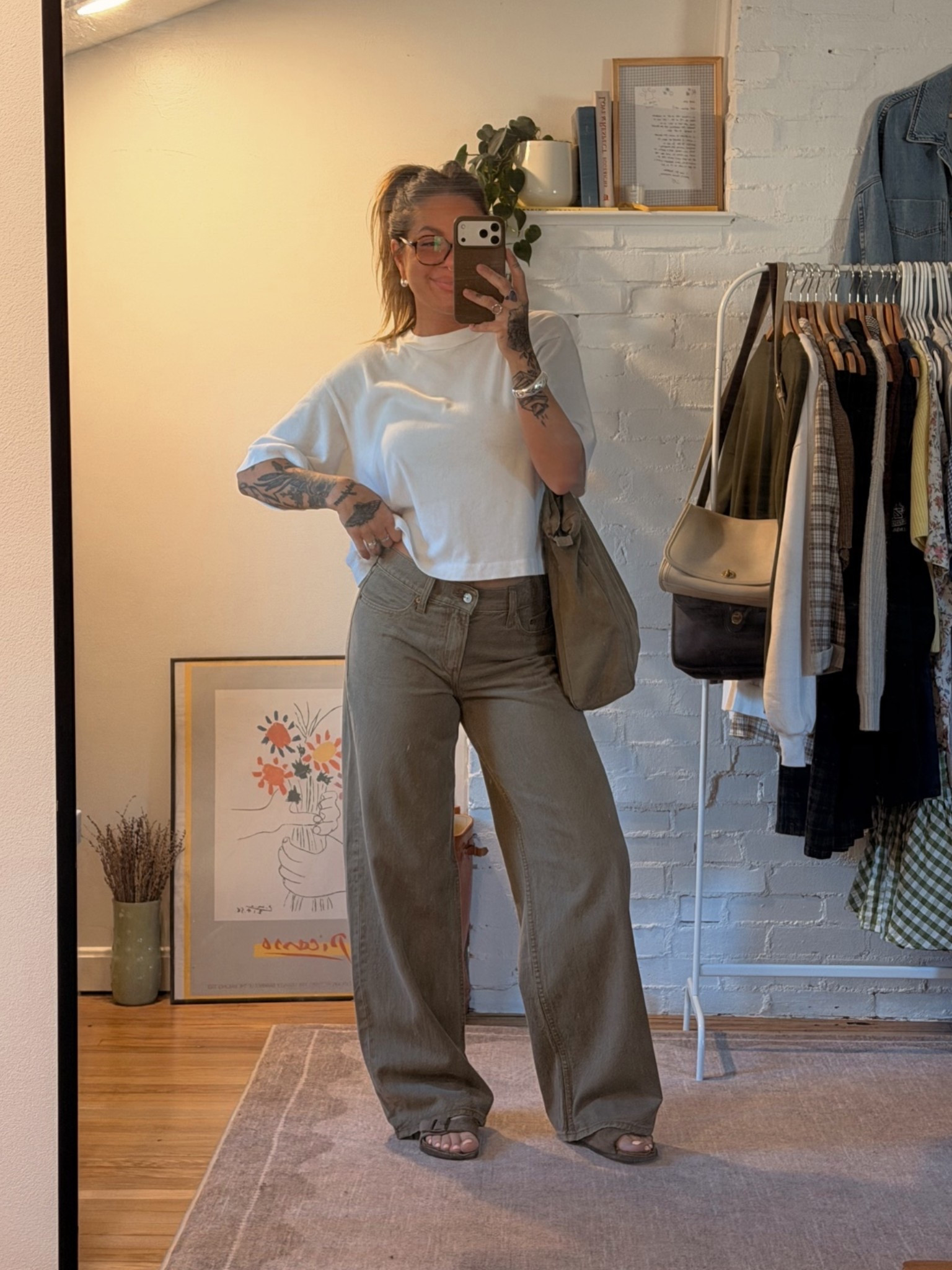 running errands outfit for today ◡̈ wearing a size 25 regular - color is “light brown” !! bag is old and out of stock! i’m wearing a thrifted boxy white tee from gap but i found a perfect dupe from asos!

#LTKgrwm #LTKmomlife #LTKootd