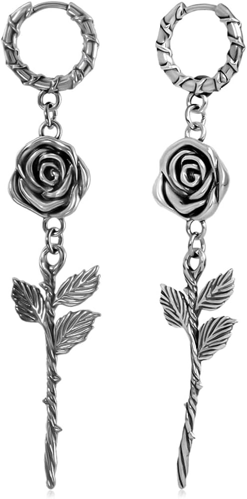 Romantic Gothic Botanical Floral Hoop Drop Dangle 18G 1mm Dark Elegant Rose Vine Detailed Carved ... | Amazon (US)