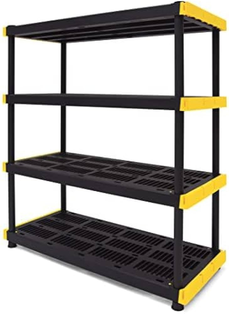 CX Black & Yellow®, 4-Tier Heavy Duty Plastic Storage Shelving Unit, 200lbs/shelf (55”H x 48... | Amazon (US)