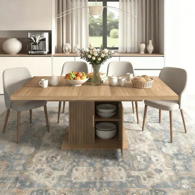 63.02~78.77 Inches Wide Wood Rectangular Extendable Dining Table kitchen Table Storage Pedestal Table | Wayfair North America