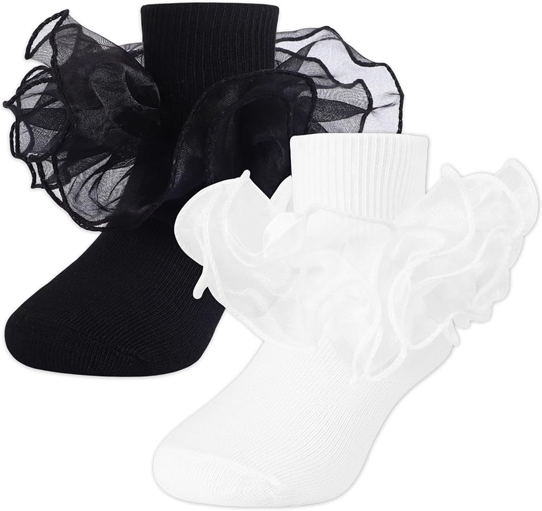 Witwot Toddler Girl Socks with Big Ruffle Lace Frilly Turn Cuff Dress Socks | Amazon (US)