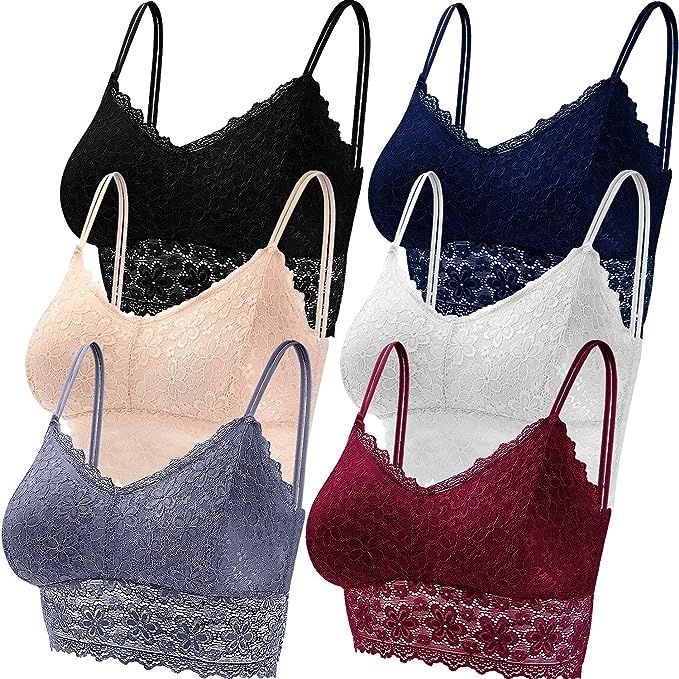 Duufin 6 Pieces Lace Bralettes for Women with Straps and Removable Pads | Amazon (US)