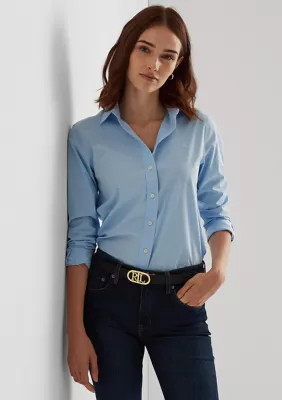 Lauren Ralph Lauren Women's Easy Care Stretch Cotton Shirt, Blue, Small | Belk