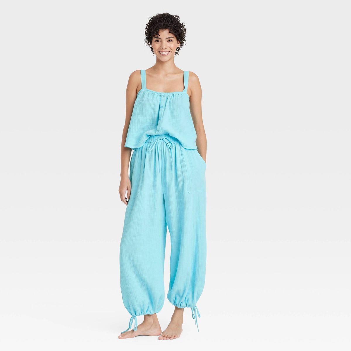 Women's Cotton Gauze Jogger Pajama Pants - Colsie™ Blue M | Target
