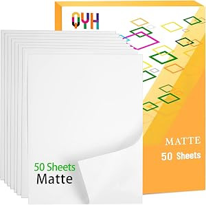 QYH Premium Printable Vinyl Sticker Paper - 50 Matte White Waterproof Decal Paper Sheets for Inkj... | Amazon (US)