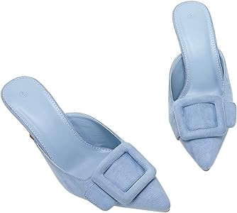 VETASTE Women's Heeled Mules Pointed Toe Suede Buckle Slip On Sandals Kitten Heels Party Wedding ... | Amazon (US)