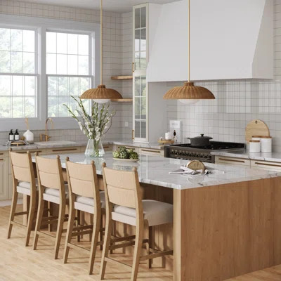 Seagrass Counter Stool With Seagrass Backrest And Upholstered Seat | Wayfair North America