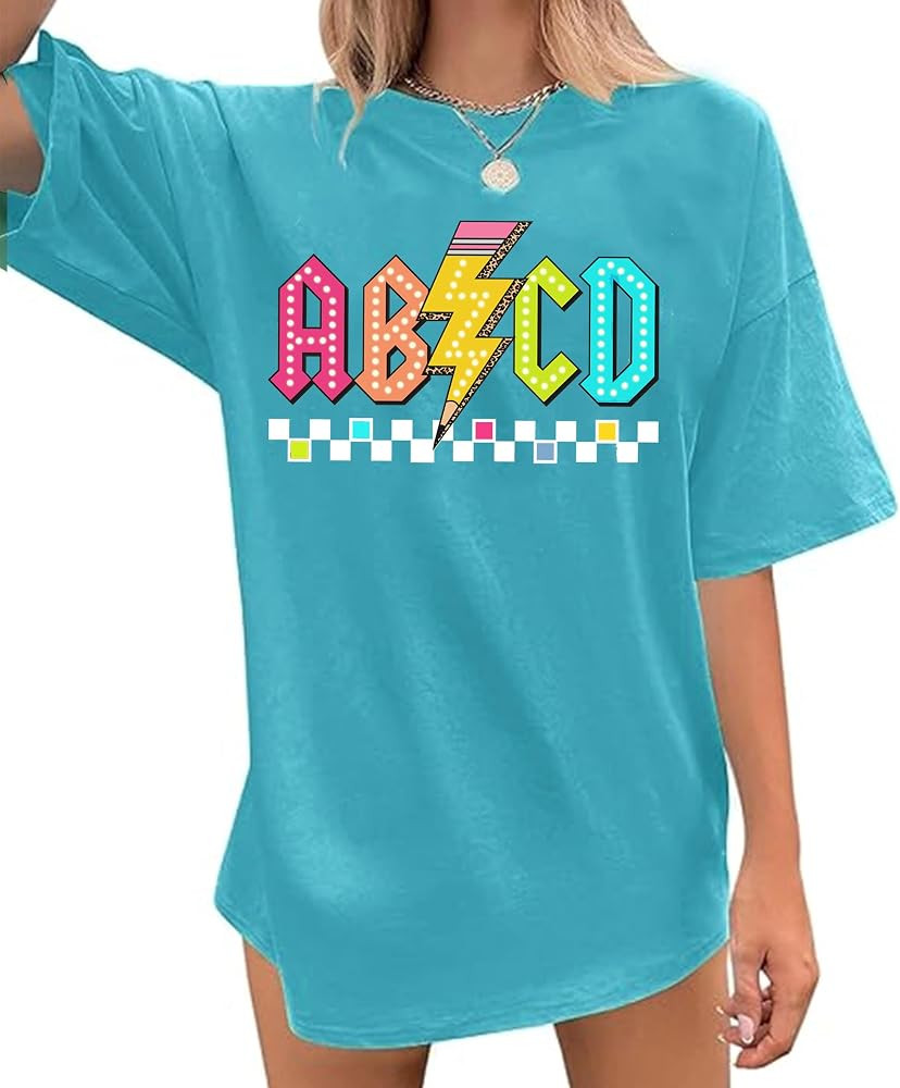 Teacher Shirts for Women Oversized ABCD Teacher Shirt Teach Tshirt Appreciation Gifts Tops | Amazon (US)