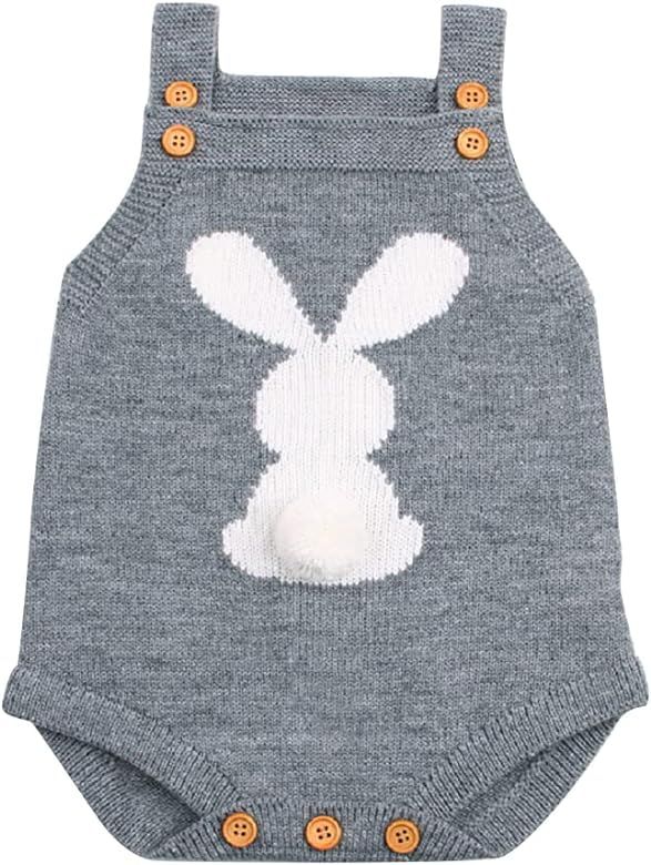MoZiKQin Baby Girl Boy Easter Bunny Romper Sleeveless Knitted Bodysuit Jumpsuit My 1st Easter Out... | Amazon (US)