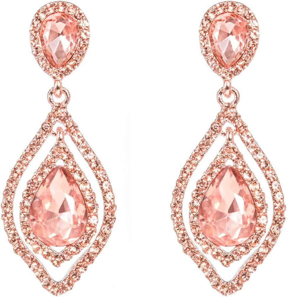 NLCAC Women Pear Shape Crystal Earrings Dangle Teardrop Rhinestone Chandelier Bridal Earring for ... | Amazon (US)