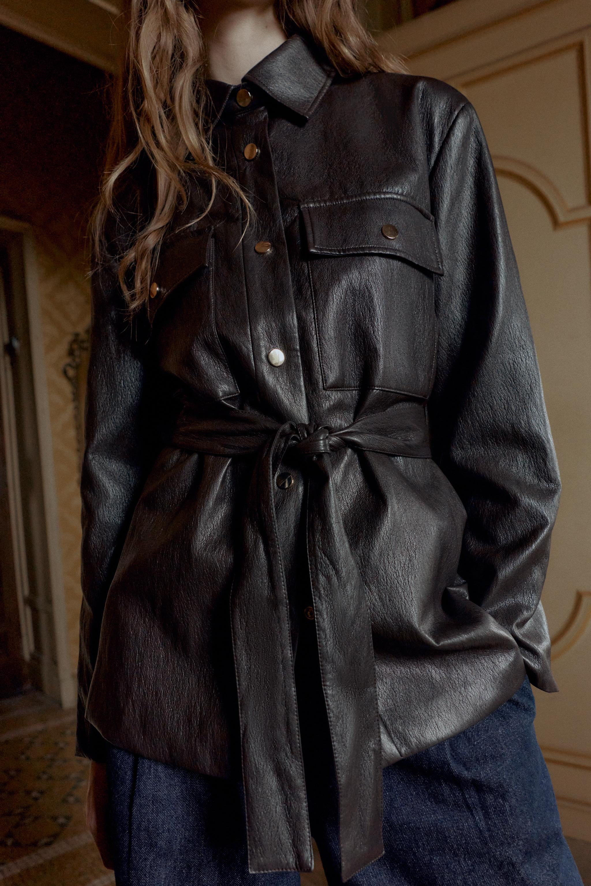 FAUX LEATHER LONG BELTED JACKET | Zara US