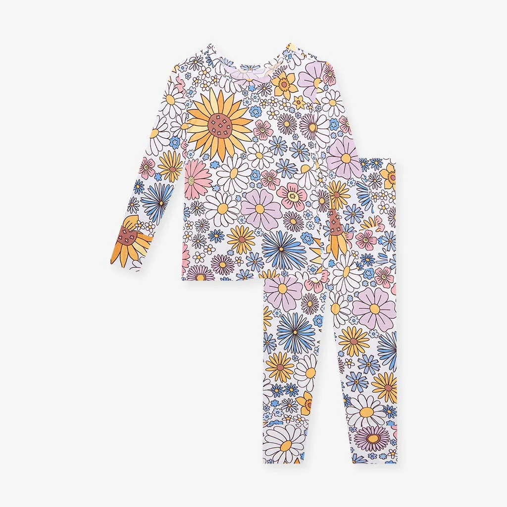 Floral White Long Sleeve Toddler Pajamas | Presley Jane | Posh Peanut
