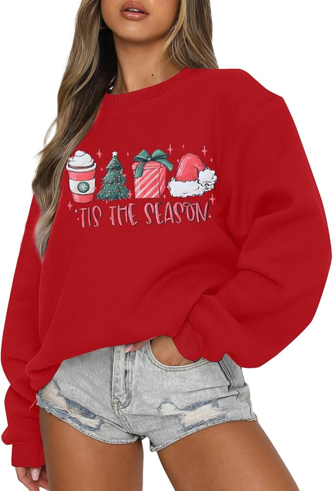 UNIQUEONE Christmas Sweatshirts For Women Tis The Season Sweatshirt Ugly Xmas Tree Fall Pullover ... | Amazon (US)