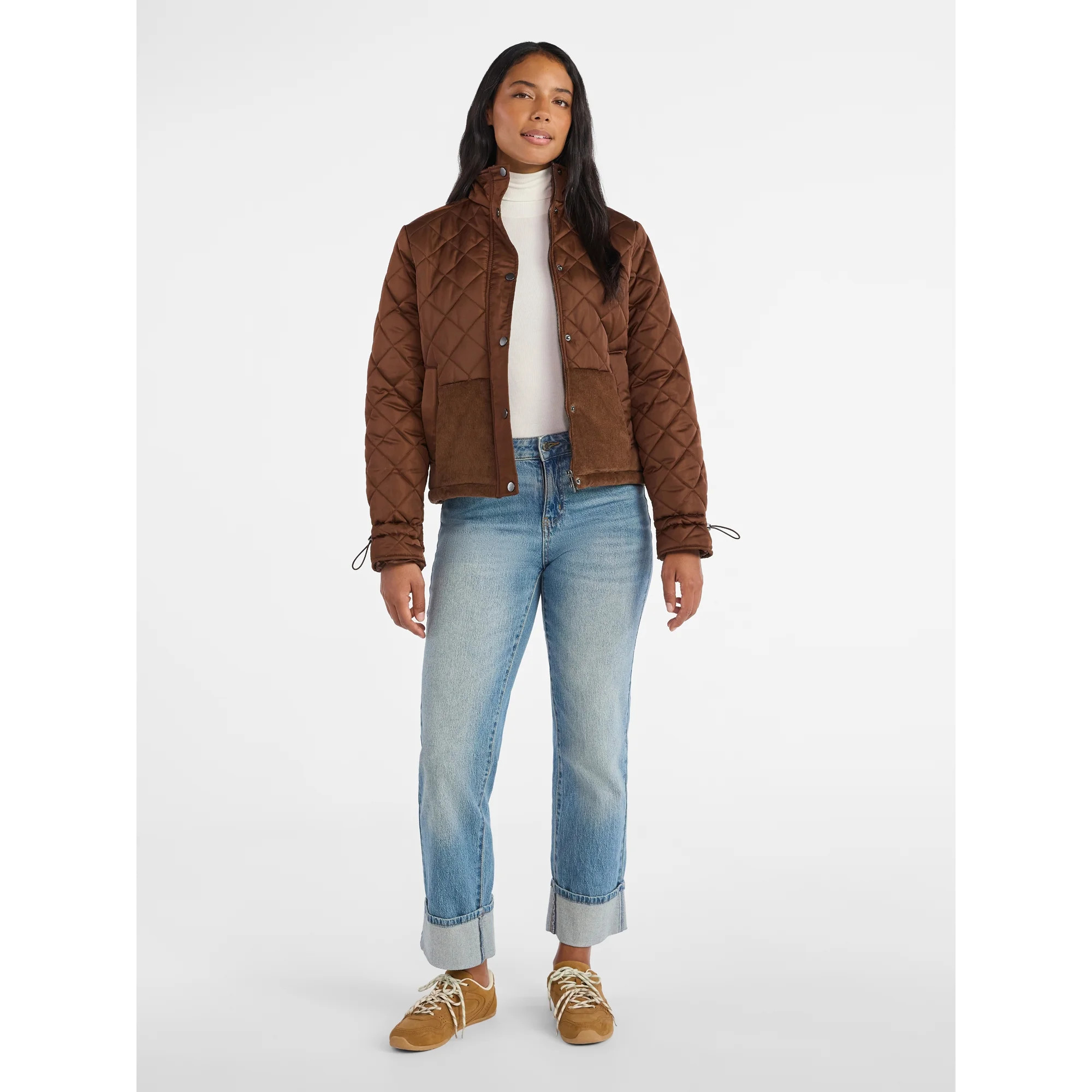Time and Tru Women's and Women’s Plus Mixed Media Puffer Jacket, Sizes XS-2X | Walmart (US)