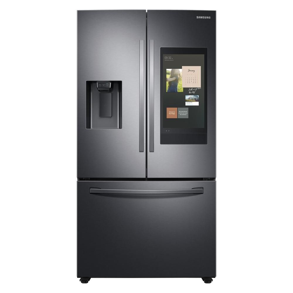 Samsung 26.5 cu. ft. Family Hub French Door Smart Refrigerator in Fingerprint Resistant Black Stainl | The Home Depot