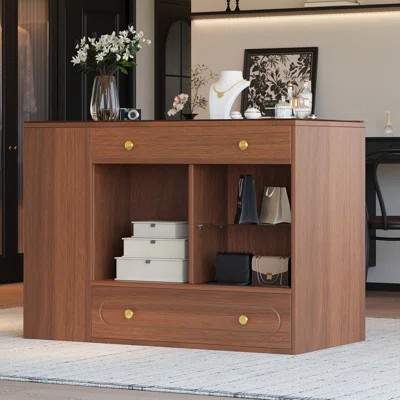 Closet Island With 6 Drawers, Wardrobe Armoire Bedroom Island With Glass Display Top And Open Shelves, Jewelry Storage Vanity Island, Walk-In Closet I | Wayfair North America