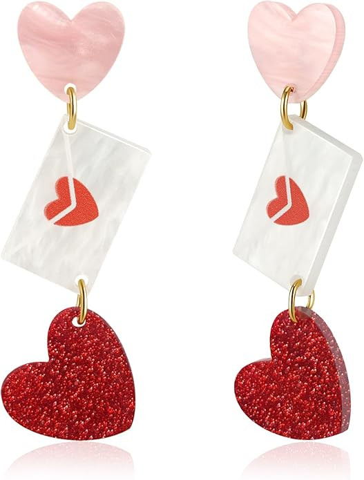 Heart Earrings for Women - Pink White Red Acrylic Dangle Earrings Fashion Jewelry Christmas Valen... | Amazon (US)