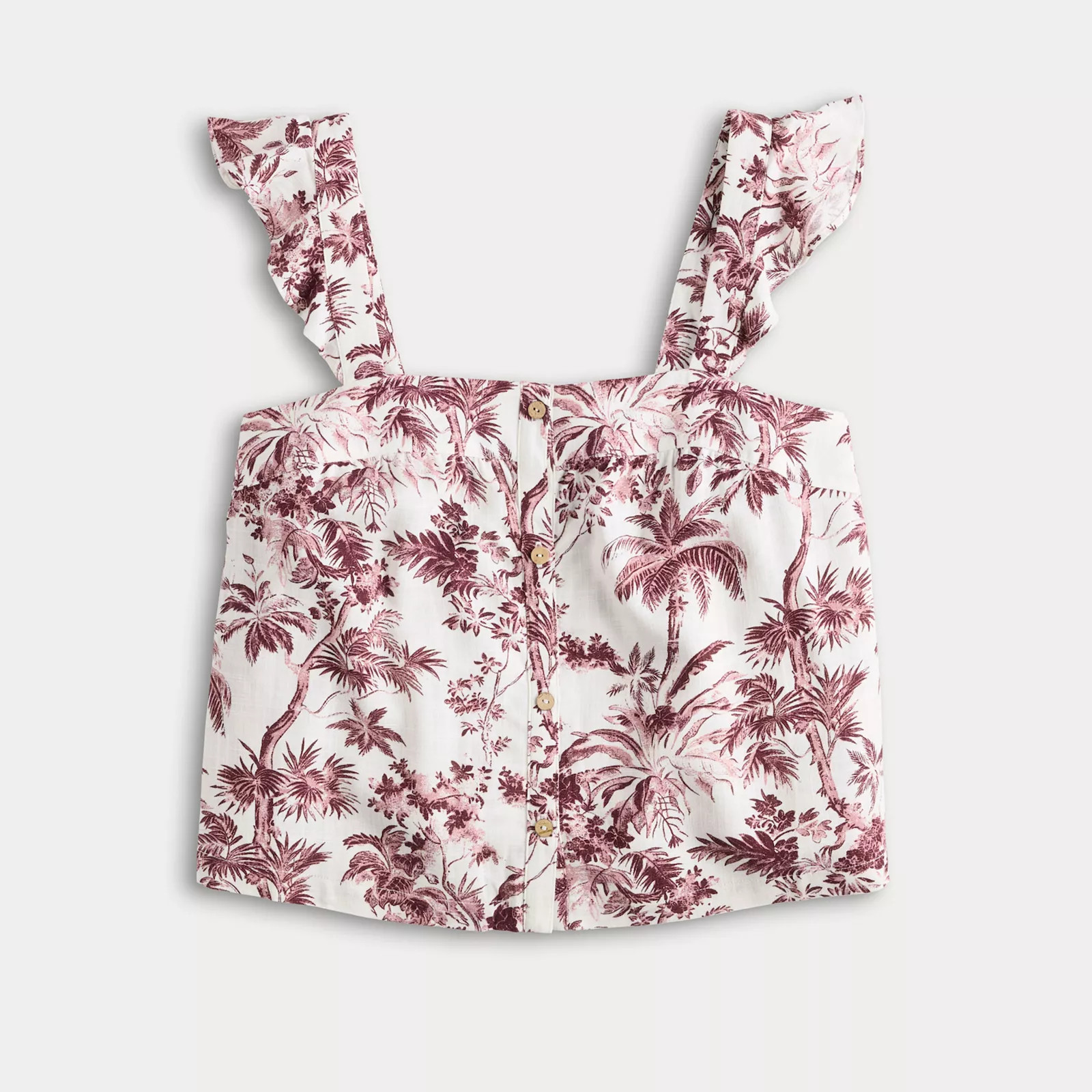 Women's LC Lauren Conrad Button Front Ruffled Shoulder Tank Top | Kohl's