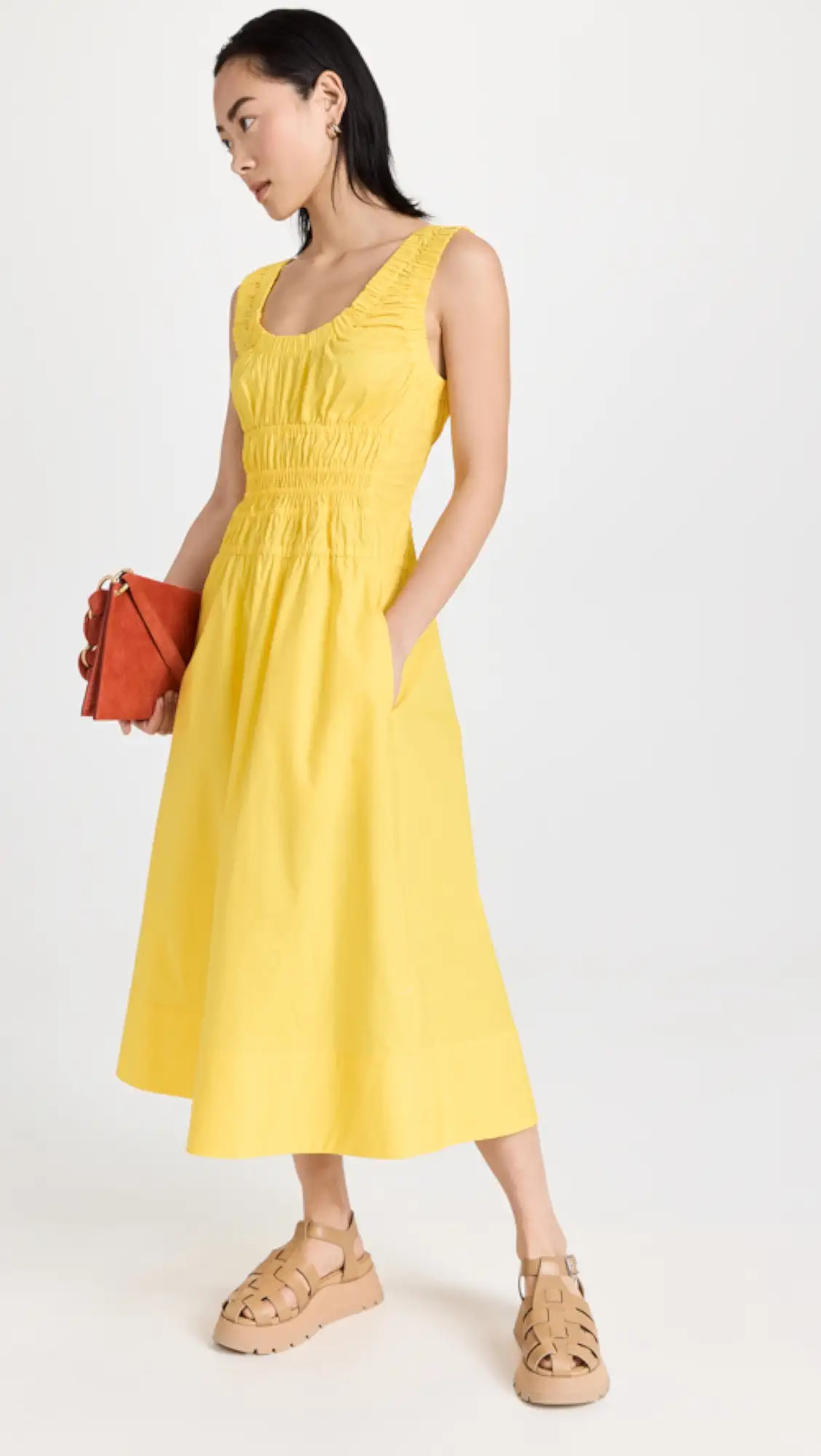 Poplin Gathered Midi Dress | Shopbop