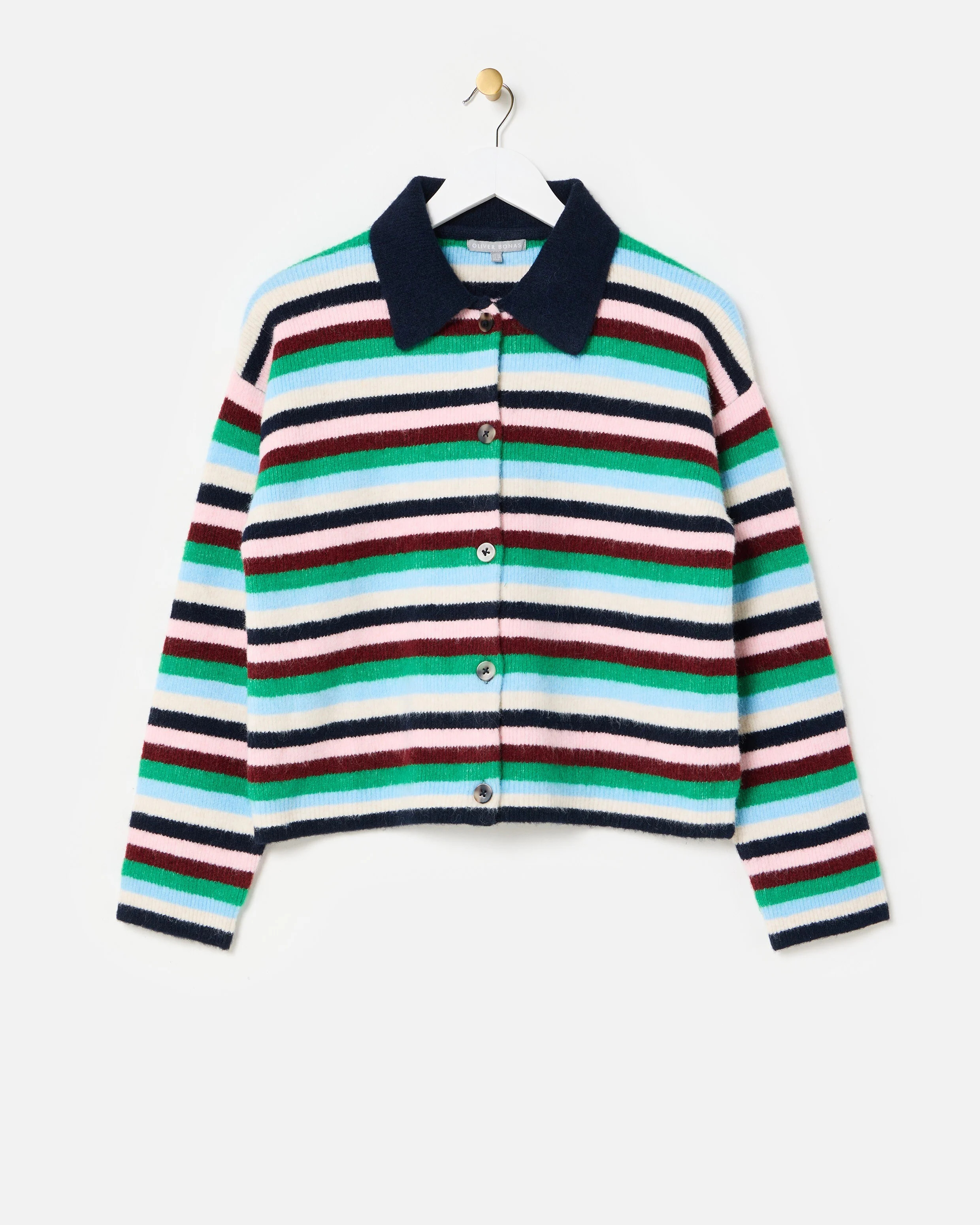 Multicoloured Striped Collared Button Up Knitted Cardigan | Oliver Bonas | Oliver Bonas (Global)