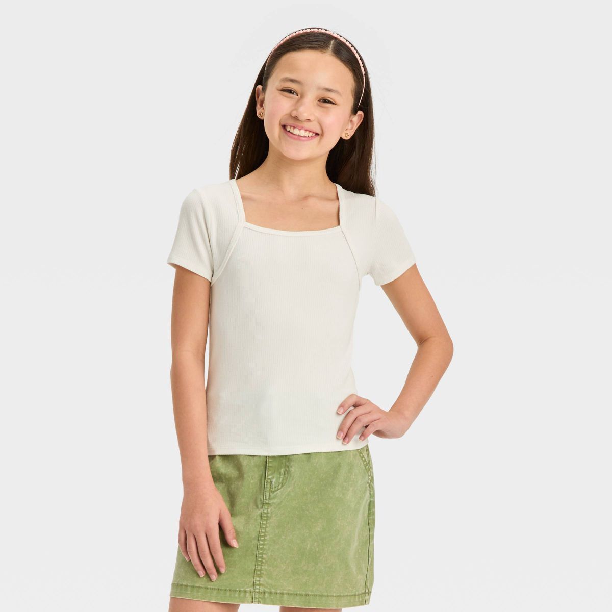 Girls' Short Sleeve Shrug Shoulder Knit T-Shirt - art class™ | Target