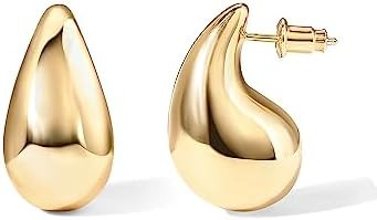 PAVOI 14K Gold Plated 925 Sterling Silver Post Teardrop Chunky Hoop Earrings - Lightweight Drop E... | Amazon (US)