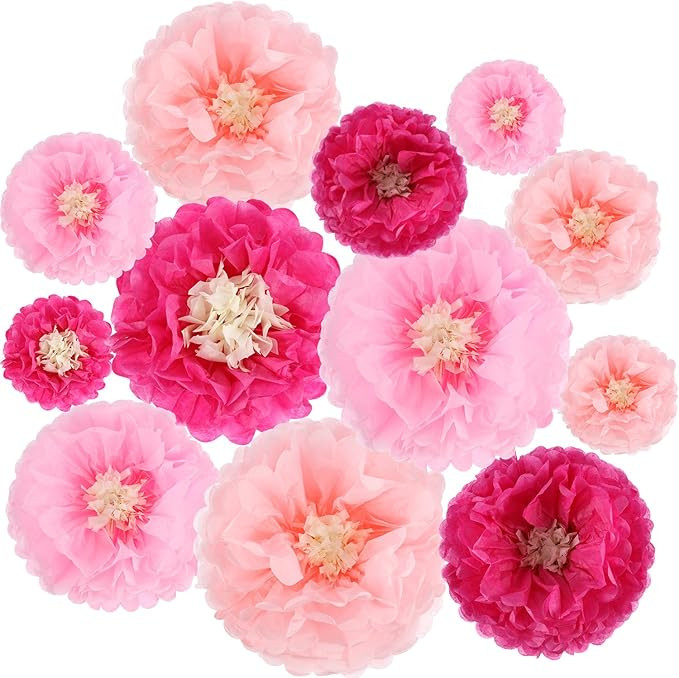 12 Pieces Pink Paper Flowers Tissue Pom Poms Giant Tissue Paper Chrysanth Fiesta Flowers DIY Craf... | Amazon (US)