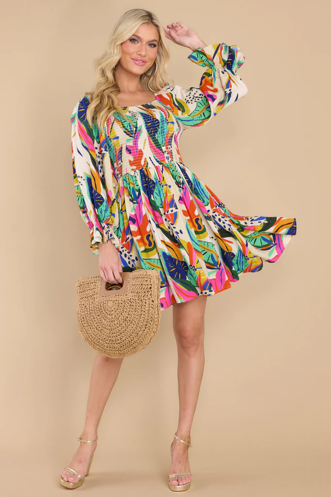 You Make Me Feel Ivory Multi Print Dress | Red Dress 