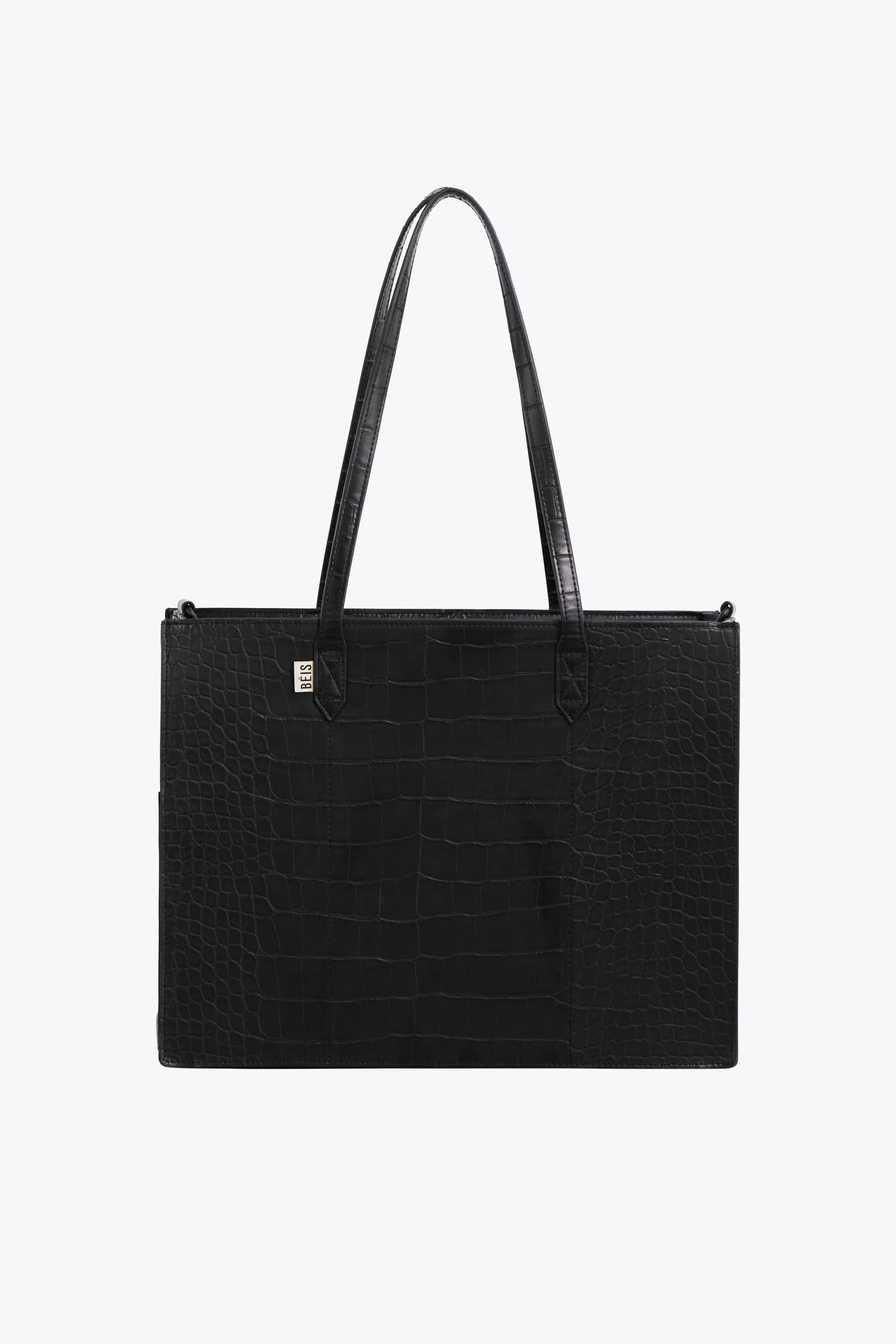 Resale BÉIS 'The Work Tote' in Black Croc - Designer Laptop Tote Bag & Office Work Tote | BÉIS Travel